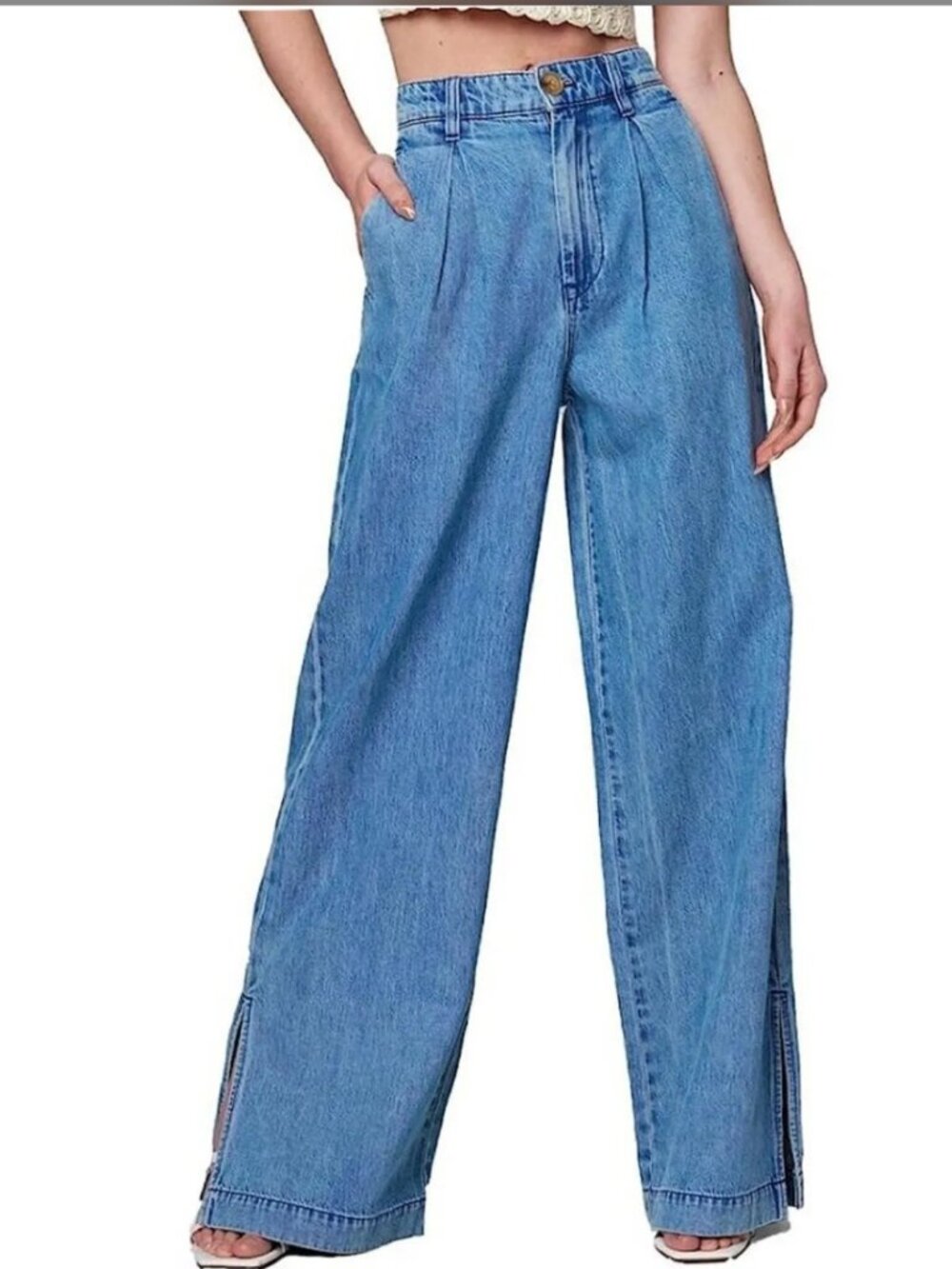 NWT BLANKNYC Wide-Leg Pleated Denim Trouser Jeans in Light Wash- 28- MSRP $128+
